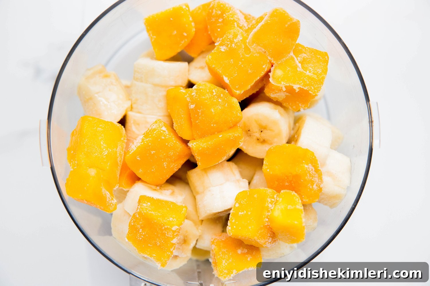 Mango Banana Nice Cream Recipe — Creamy Dairy-Free Mango Banana Dessert 4 Fruit in food processor